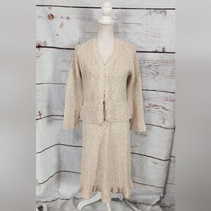 Vintage Hand Loomed Irish Linen Sweater and Skirt Set Size Medium